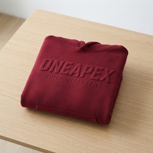 Sweat à capuche personnalisé pour homme, rouge bordeaux, en molleton épais délavé, coupe oversize, effet vieilli, avec logo en relief, style streetwear, OEM ODM - Product Image 6