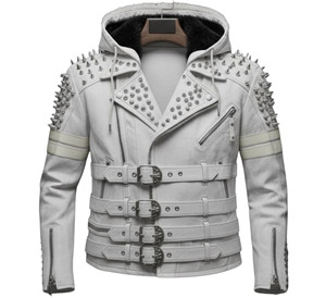Men <b>Punk</b> Biker <b>jacket</b> Hooded Leather Coat Studded Zipper Waist Belt Outerwear <b>Jacket</b> Spike Cowhide Leather <b>Jacket</b> - Product Image 3