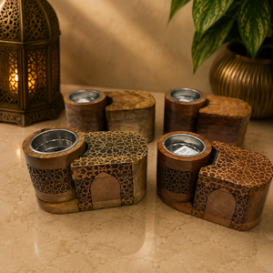 Ensemble brûleur à bakhoor moderne en rotin et bois avec coupelle métallique, boîte de rangement carrée pour oud et plateau, Mabkhara arabe pour la décoration du Ramadan et de l'Aïd - Product Image 3