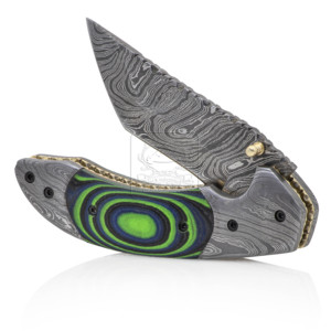 Couteau pliant Damascus Deal en acier Damas, lame Drop Point, manche Micarta, fait main, couteau de poche, outil multifonction pour la chasse en extérieur - Product Image 1