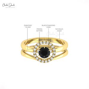 Produits tendance : Bague empilable en or massif 14 carats avec diamant noir naturel rond de 5 mm, bague solitaire en diamant à prix de gros - Product Image 4