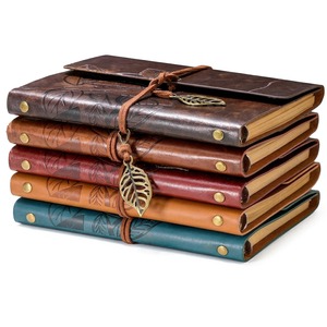 Lot de 5 carnets/journaux en cuir A4/A6 à feuilles mobiles rechargeables avec pages vierges et pendentif – Cadeau d'écriture vintage - Product Image 1