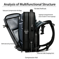 Sac à dos de compression sous vide extensible OEM avec pompe à air intégrée, double port USB, unisexe, antivol, pour voyages d'affaires avec serrure TSA