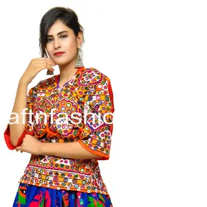 Gujarati Kutch Spiegel arbeit Tribal Bluse Top-Rücken freie Bluse-Navratri Fashion Bluse-Böhmische Stickerei Top