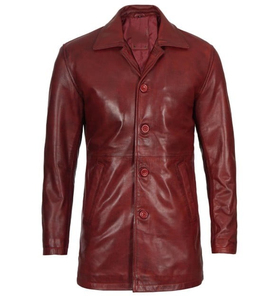 Hot Selling Black Maroon <b>Long</b> Genuine <b>Leather</b> Motorcycle <b>Jacket</b> Stylish Durable Premium Quality Casual Men's Autumn Front Logo - Product Image 2