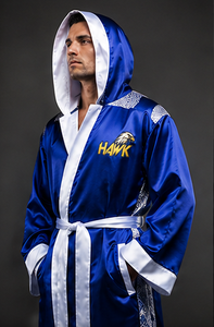 HAWK SPORTS INDUSTRIES Robe de boxe à capuche durable, bleu avec bordure blanche, polyester, robe d'entraînement confortable, toutes saisons - Product Image 5