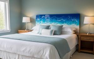 Base de Cama de Madera y Resina de Alta Calidad con Diseño de Olas Oceánicas, Cabecero de Resina Epoxi 'Mariscada' y 'Horizonte Azul', Madera y Resina 'Costera' - Product Image 3