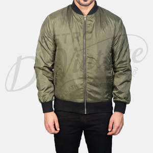 Blouson bomber homme vert olive personnalisé, léger, coupe slim, style varsity, streetwear, coupe-vent, fermeture éclair, pour extérieur - Product Image 3