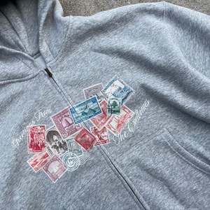 Sudadera con capucha y cremallera completa, estilo vintage personalizado con estampado gráfico, de peso pesado, oversize, unisex, estilo urbano, OEM ODM - Product Image 6