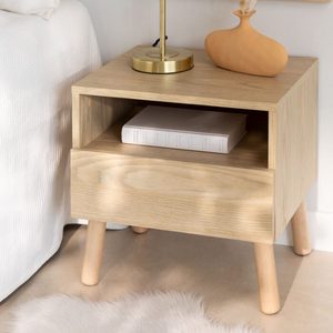Modern Bamboo Nightstand Wooden Bedside <b>Table</b> 1 Drawer <b>Storage</b> <b>Side</b> Cabinet for Bedroom - Product Image 1