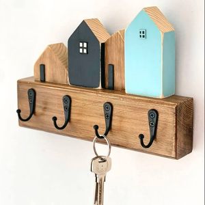 Eco-Friendly Solid Wood <b>Key</b> Holder Wall Mount with Hooks for Home Office Entryway Decorative <b>Key</b> Rack Organizer - Product Image 2