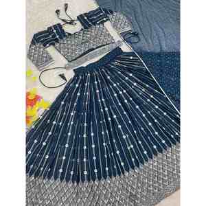 ด้ายเย็บผ้าจอร์เจียที่น่าสนใจงาน zari lehenag choli กับ dupatta TEAL - Product Image 2