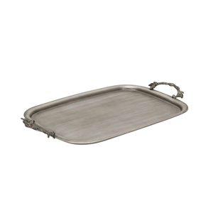 Bandeja Decorativa Rectangular Hecha a Mano con Acentos Metálicos, Bandeja de Servicio de Aluminio Plateado para Servir Té y Café - Product Image 1