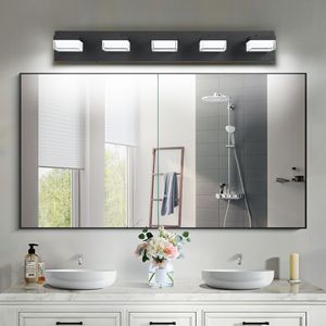 Modern 5-<b>Light</b> <b>Bathroom</b> Vanity LED <b>Light</b> Fixture Black <b>Over</b> <b>Mirror</b> Design with Stylish <b>Bathroom</b> Vanity <b>Lights</b> - Product Image 1