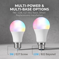 Ampoule LED intelligente Tuya IoT Wifi 9W/12W A60/A70 RGB CCT Dimmable Culot E27 B22 en plastique recouvert d'aluminium Économie d'énergie pour usage résidentiel