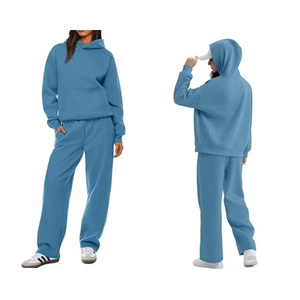 Ensemble de survêtement décontracté pour femme, deux pièces, sweat-shirt à capuche oversize et pantalon de survêtement à jambes larges, avec poches - Product Image 6