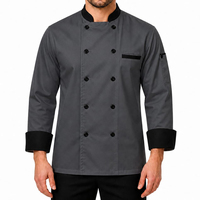 Veste de chef à manches longues pour homme, grise avec bordure noire, boutons sur le devant, uniforme de cuisine de restaurant
