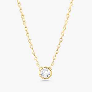 จี้เพชรพร้อมสร้อยคอทองคำแท้ 14K ทรงกลมเจียระไนแบบ Bezel เพชรเพาะเลี้ยง ตัวล็อกแบบ Lobster สไตล์มินิมอล โซลิแทร์ สำหรับใส่ทุกวัน สายโซ่แบบเคเบิ้ล 18 นิ้ว - Product Image 1
