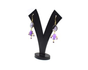 Boucles d'oreilles créoles en améthyste plaqué or 18 carats, style vintage, pour mariage et usage quotidien, forme perle, sertissage clos - Product Image 1