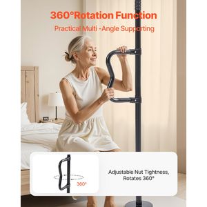 Barre d'appui de sécurité pour salle de bain, capacité 300 lb, poignée courbe antidérapante, fixation par tension, pour transfert du sol au plafond - Product Image 2