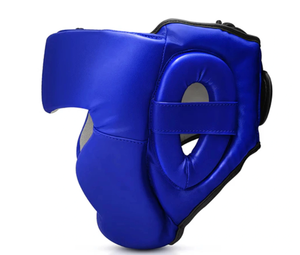 Protector de Cabeza de Boxeo PROFIT SPORTS de Cuero PU Azul con Protección Facial de Espuma Resistente, Equipo de Entrenamiento Ajustable para Todas las Estaciones - Product Image 2