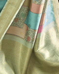 KV Women's Digital Print Woven Embellished Handloom Silk Blend Wrinkle Free Autumn Saree Unstitched <b>Blouse</b> (Light Green <b>Gold</b> - Product Image 6