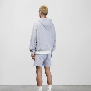 Ensemble sweat-shirt à capuche et short gris pour homme, 100% coton, coupe ample, décontracté, ensemble de survêtement d'été avec poches latérales - Product Image 4
