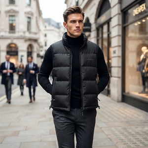 Veste d'hiver sans manches matelassée noire pour homme, fermeture éclair intégrale, col haut, chaude, pour l'extérieur, ONEAPEX OEM en gros - Product Image 4