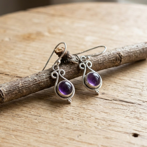 Boucles d'oreilles pendantes en argent sterling 925 pur avec améthyste violette, plaquées or rose et or jaune, bijoux bohèmes faits à la main avec pierres précieuses pour femmes - Product Image 2