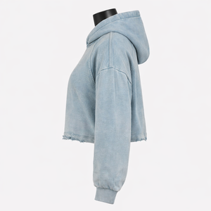 Sweat-shirt à capuche oversize pour femme, coupe courte, effet délavé et usé, en polaire douce, confortable et décontracté, style streetwear - Product Image 5