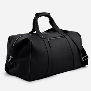Black Leather <b>Weekender</b> Duffle <b>Bag</b> with Zipper Closure Large Capacity Travel <b>Luggage</b> Unisex Soft Handle Design - Product Image 3