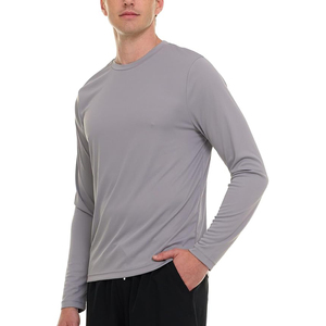 Modern Men Solid Gray Rash Guard Quick Dry UPF 50 Long Sleeve Performance Swim Shirt Athletic <b>Surfing</b> Tee - Product Image 4
