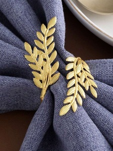 Leaf Shape Napkin <b>Rings</b> Brass Classic Wedding Table Decor 5cm Width Durable - Product Image 1