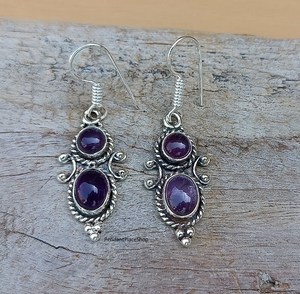Nikhil Gems Amethyst Teardrop <b>Earrings</b> 925 Sterling Silver Platinum/Gold/Silver Plated Boho Trendy Third Party Certified - Product Image 5