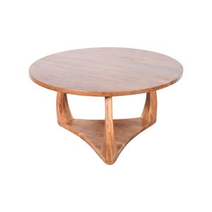 Table basse ronde en bois d'acacia massif de qualité supérieure avec surface polie lisse et base stable, table de salon contemporaine - Product Image 2