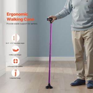 Bastone da Passeggio Regolabile in Alluminio con 8 Livelli di Altezza, Base Girevole a 4 Punte, Impugnatura in PVC, Luci LED - per Uso Esterno - Product Image 3