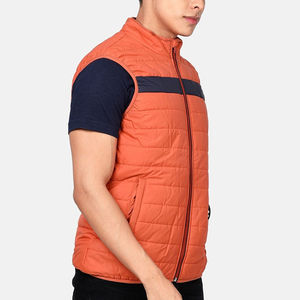 Gilet matelassé orange pour homme avec col montant uni, fermeture éclair, coupe-vent, respirant, chauffant, vêtement d'extérieur décontracté pour l'hiver - Product Image 3