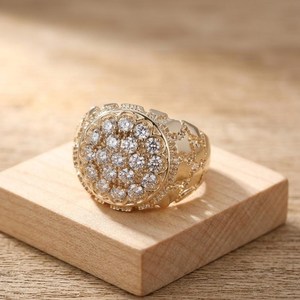 <b>Men</b> Halo Signet <b>Ring</b> Round Brilliant Cut Lab Grown 1.96CT Diamond 10k 14k 18k Solid Gold Wedding Band Gift <b>for</b> Him Fine Jewelry - Product Image 1