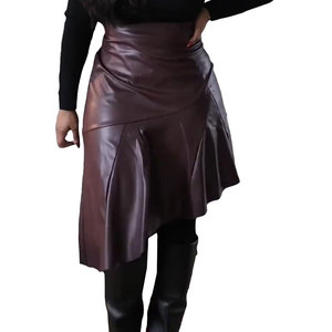 Jupe plissée asymétrique taille haute en similicuir PU pour femme, modèle best-seller, vente en gros usine - Product Image 1