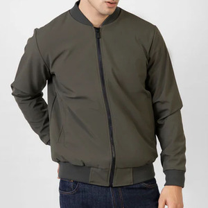 Blouson bomber vert olive pour homme, fermeture éclair, col rabattu, polyester, décontracté, pour l'automne - Product Image 1