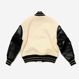 Women's Varsity Jacket Black Cotton Sleeves Full Sleeve <b>Button</b> Collar <b>Covered</b> <b>Button</b> Closure Winter Regular Length 100% Wool - Product Image 1