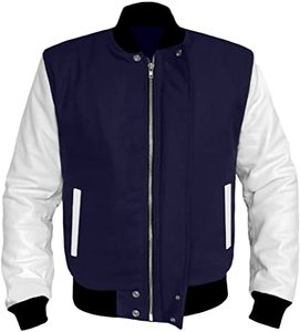 Blouson universitaire d'hiver confortable et personnalisable pour homme, grande taille, en toile de haute qualité avec manches en cuir et col montant - Product Image 1