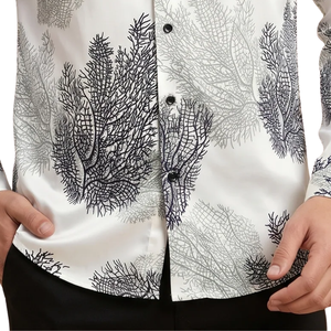 Chemise Homme Imprimé Corail Blanc et Noir à Manches Longues Boutonnée Coupe Slim Décontractée Tendance pour Fêtes, Vacances et Soirées Estivales - Product Image 6