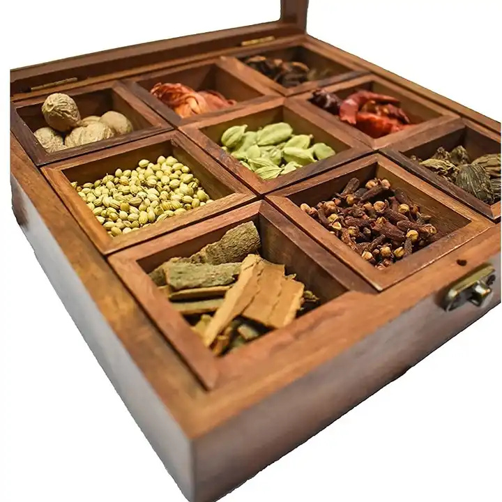 antique natural wood carver spice box
