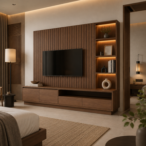Panel de Pared para TV de Madera de Teca Sólida, Consola Multimedia para Hotel, Apartamento, Resort, Villa, Mueble Moderno para Centro de Entretenimiento - Product Image 4