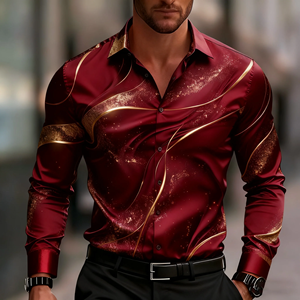 เสื้อเชิ้ตแขนยาวลายเรขาคณิตสำหรับผู้ชาย เสื้อเชิ้ตติดกระดุมมีสไตล์ ลายหินอ่อน เหมาะสำหรับใส่ทำงานในออฟฟิศทุกวัน - Product Image 4