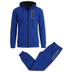 Men's Blue Hooded Tracksuit Full Zip Sweatshirt and <b>Joggers</b> Set Casual Wear Solid Color <b>Polyester</b> Fabric Autumn Style - Product Image 1