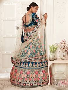 Magnifique ensemble Lehenga-Choli en soie slub avec motif rose en fil, sequins, dori et zari, coupe trapèze, pour femme, exportateur de mode - Product Image 6
