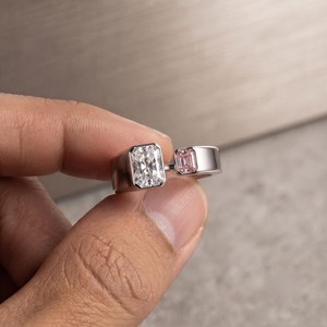 Open Band 1CT White And 0.50CT Pink Emerald Cut Diamond Toi Et Moi <b>Ring</b> 14K White Gold <b>Engagement</b> Fine Jewelry For Girlfriend - Product Image 6