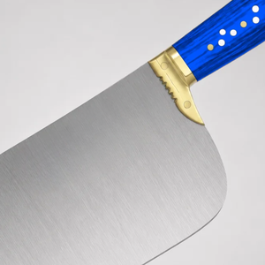 Couteau à viande robuste PK-DR, lame large argentée, manche en bois bleu, poignée rivetée avec embout doré, couteau de boucher pour hacher la viande - Product Image 4